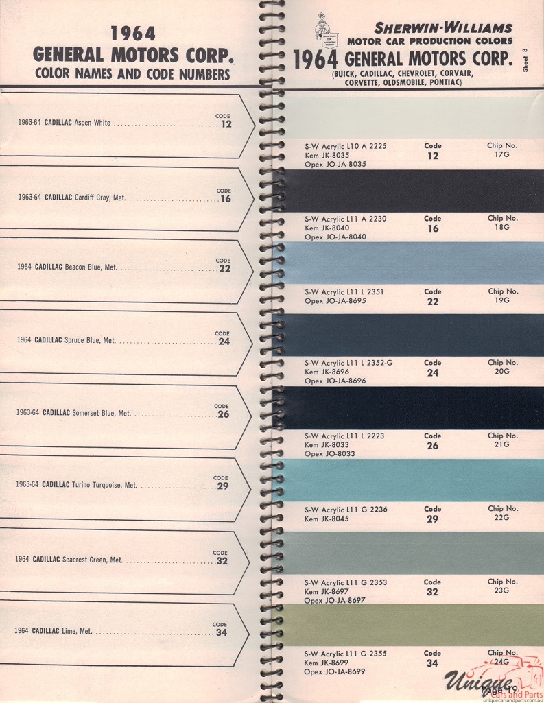 1964 General Motors Paint Charts Williams 3